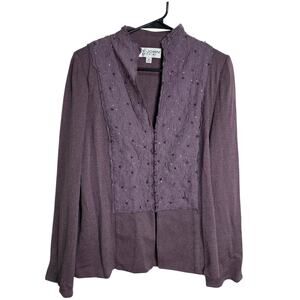 St. John Evening Knits Dusty Purple Jacket Trim Appliques Size 14 XL Santana